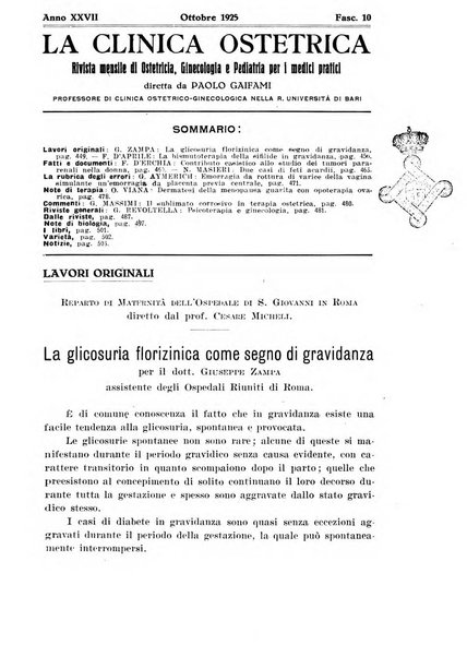 La clinica ostetrica rivista di ostetricia, ginecologia e pediatria. - A. 1, n. 1 (1899)-a. 40, n. 12 (dic. 1938)