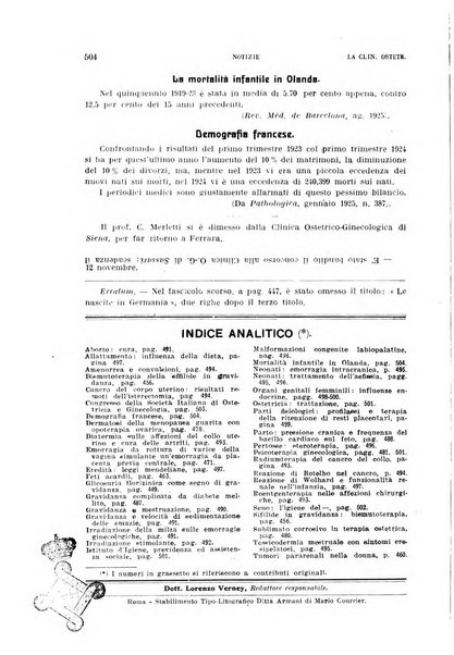 La clinica ostetrica rivista di ostetricia, ginecologia e pediatria. - A. 1, n. 1 (1899)-a. 40, n. 12 (dic. 1938)