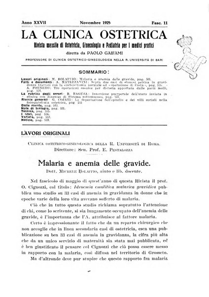 La clinica ostetrica rivista di ostetricia, ginecologia e pediatria. - A. 1, n. 1 (1899)-a. 40, n. 12 (dic. 1938)