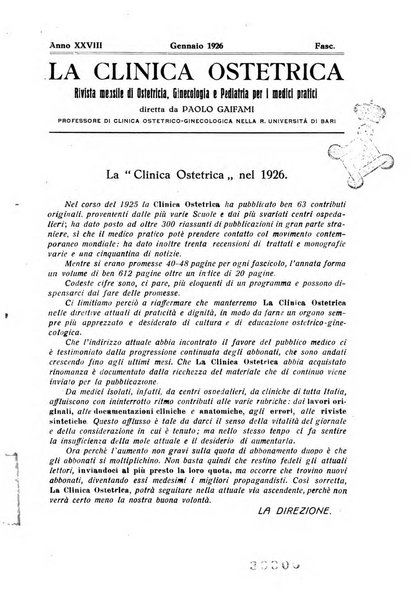 La clinica ostetrica rivista di ostetricia, ginecologia e pediatria. - A. 1, n. 1 (1899)-a. 40, n. 12 (dic. 1938)