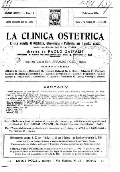 La clinica ostetrica rivista di ostetricia, ginecologia e pediatria. - A. 1, n. 1 (1899)-a. 40, n. 12 (dic. 1938)