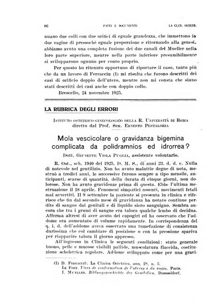 La clinica ostetrica rivista di ostetricia, ginecologia e pediatria. - A. 1, n. 1 (1899)-a. 40, n. 12 (dic. 1938)