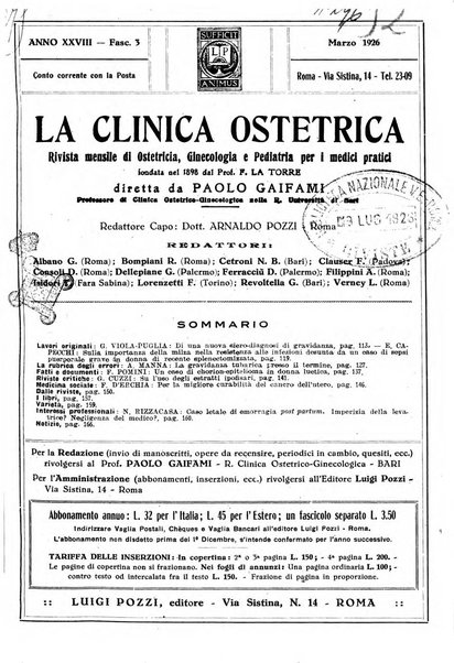 La clinica ostetrica rivista di ostetricia, ginecologia e pediatria. - A. 1, n. 1 (1899)-a. 40, n. 12 (dic. 1938)