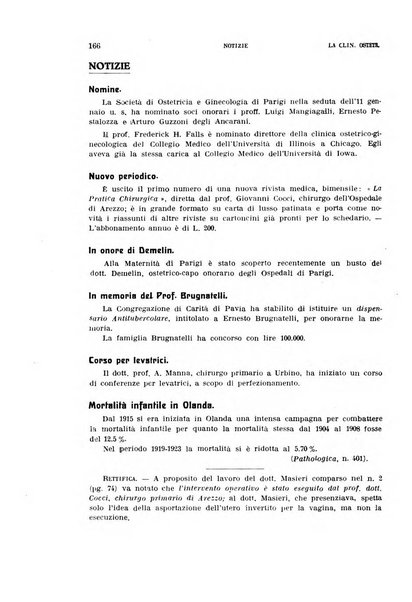 La clinica ostetrica rivista di ostetricia, ginecologia e pediatria. - A. 1, n. 1 (1899)-a. 40, n. 12 (dic. 1938)