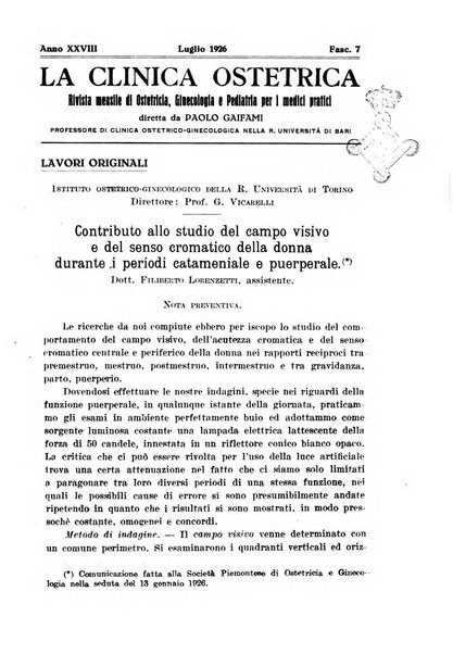 La clinica ostetrica rivista di ostetricia, ginecologia e pediatria. - A. 1, n. 1 (1899)-a. 40, n. 12 (dic. 1938)