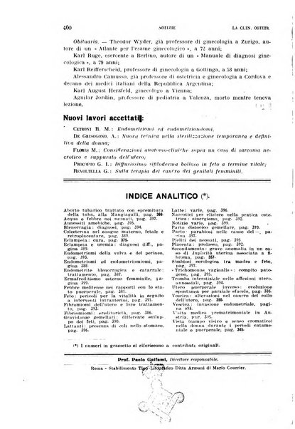 La clinica ostetrica rivista di ostetricia, ginecologia e pediatria. - A. 1, n. 1 (1899)-a. 40, n. 12 (dic. 1938)