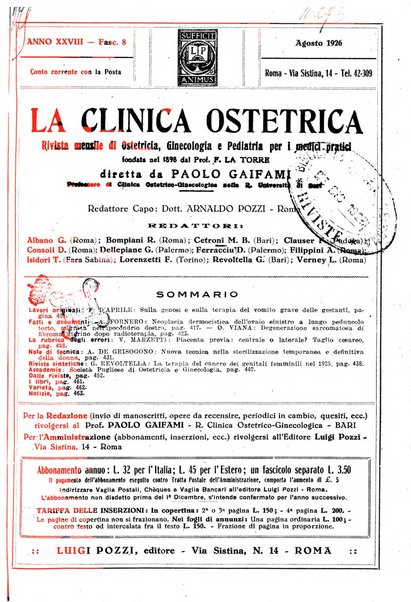 La clinica ostetrica rivista di ostetricia, ginecologia e pediatria. - A. 1, n. 1 (1899)-a. 40, n. 12 (dic. 1938)