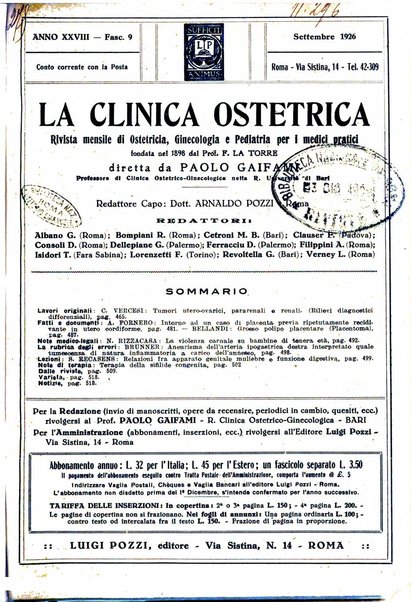 La clinica ostetrica rivista di ostetricia, ginecologia e pediatria. - A. 1, n. 1 (1899)-a. 40, n. 12 (dic. 1938)