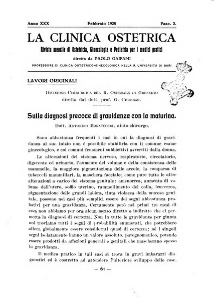 La clinica ostetrica rivista di ostetricia, ginecologia e pediatria. - A. 1, n. 1 (1899)-a. 40, n. 12 (dic. 1938)