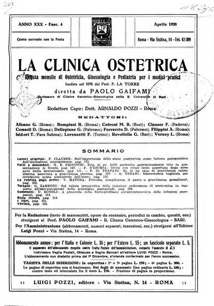 La clinica ostetrica rivista di ostetricia, ginecologia e pediatria. - A. 1, n. 1 (1899)-a. 40, n. 12 (dic. 1938)