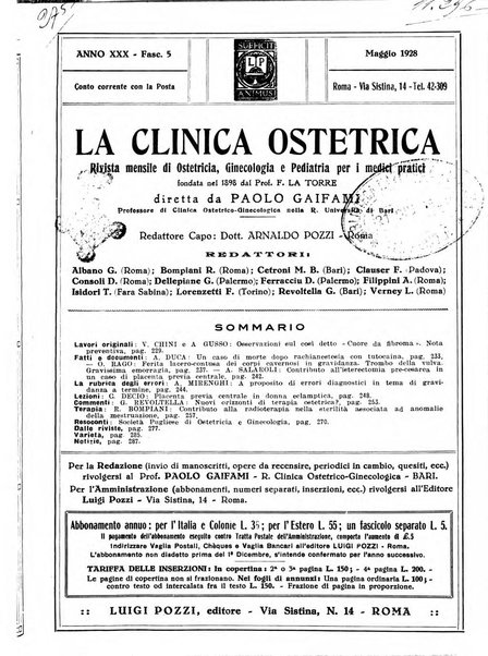 La clinica ostetrica rivista di ostetricia, ginecologia e pediatria. - A. 1, n. 1 (1899)-a. 40, n. 12 (dic. 1938)