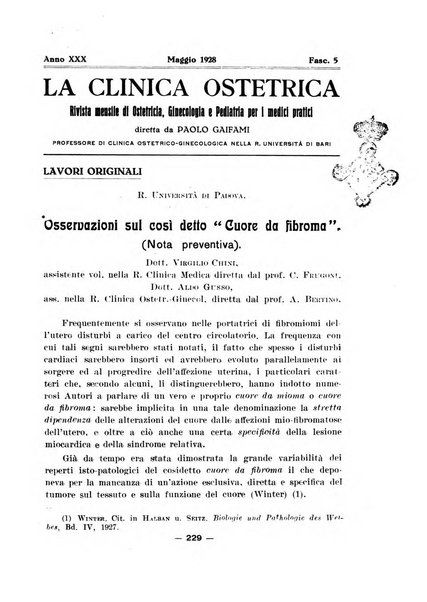 La clinica ostetrica rivista di ostetricia, ginecologia e pediatria. - A. 1, n. 1 (1899)-a. 40, n. 12 (dic. 1938)