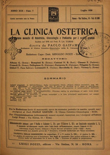 La clinica ostetrica rivista di ostetricia, ginecologia e pediatria. - A. 1, n. 1 (1899)-a. 40, n. 12 (dic. 1938)