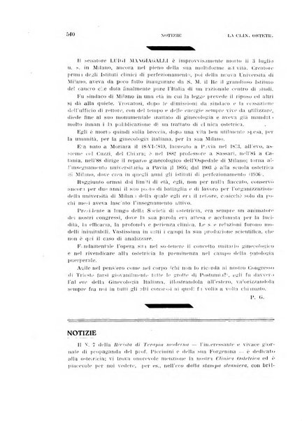 La clinica ostetrica rivista di ostetricia, ginecologia e pediatria. - A. 1, n. 1 (1899)-a. 40, n. 12 (dic. 1938)