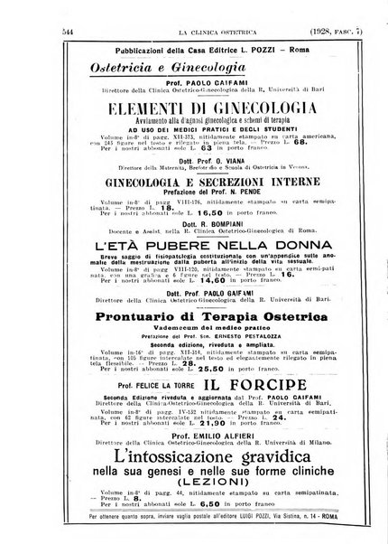 La clinica ostetrica rivista di ostetricia, ginecologia e pediatria. - A. 1, n. 1 (1899)-a. 40, n. 12 (dic. 1938)