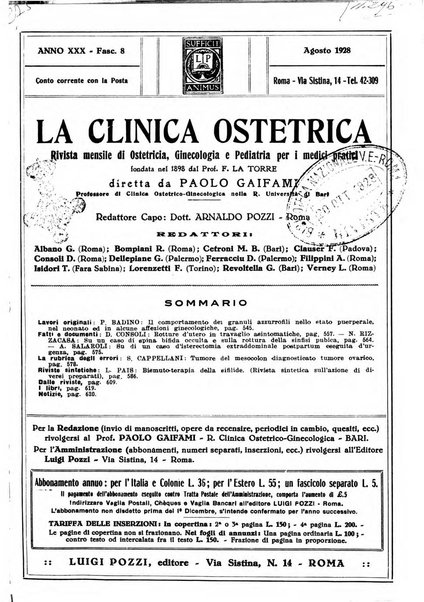 La clinica ostetrica rivista di ostetricia, ginecologia e pediatria. - A. 1, n. 1 (1899)-a. 40, n. 12 (dic. 1938)