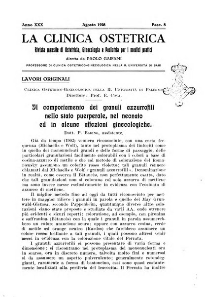 La clinica ostetrica rivista di ostetricia, ginecologia e pediatria. - A. 1, n. 1 (1899)-a. 40, n. 12 (dic. 1938)