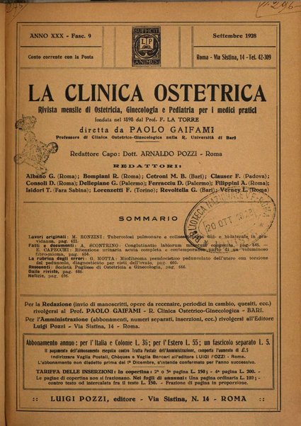 La clinica ostetrica rivista di ostetricia, ginecologia e pediatria. - A. 1, n. 1 (1899)-a. 40, n. 12 (dic. 1938)