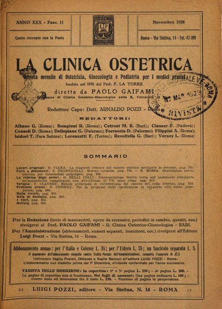 La clinica ostetrica rivista di ostetricia, ginecologia e pediatria. - A. 1, n. 1 (1899)-a. 40, n. 12 (dic. 1938)