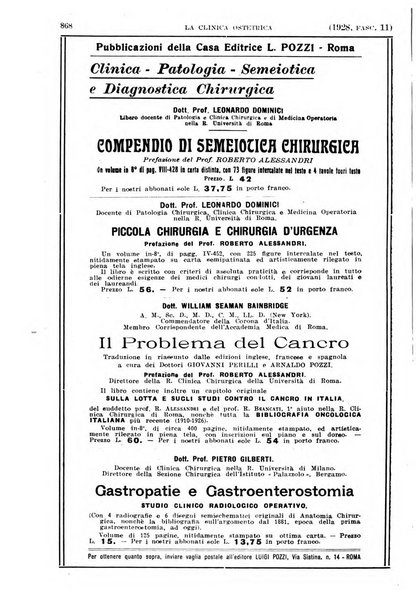 La clinica ostetrica rivista di ostetricia, ginecologia e pediatria. - A. 1, n. 1 (1899)-a. 40, n. 12 (dic. 1938)