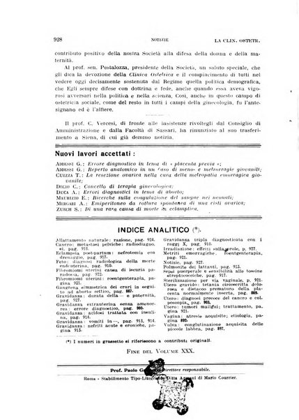 La clinica ostetrica rivista di ostetricia, ginecologia e pediatria. - A. 1, n. 1 (1899)-a. 40, n. 12 (dic. 1938)