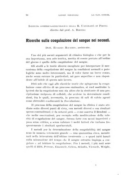 La clinica ostetrica rivista di ostetricia, ginecologia e pediatria. - A. 1, n. 1 (1899)-a. 40, n. 12 (dic. 1938)