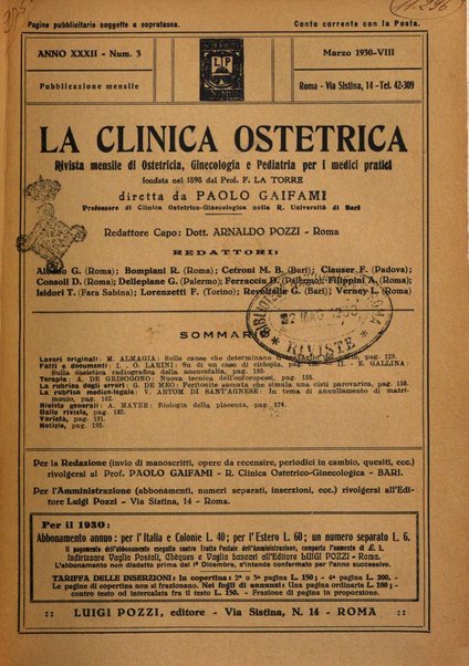 La clinica ostetrica rivista di ostetricia, ginecologia e pediatria. - A. 1, n. 1 (1899)-a. 40, n. 12 (dic. 1938)