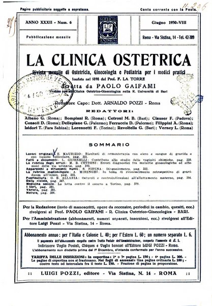 La clinica ostetrica rivista di ostetricia, ginecologia e pediatria. - A. 1, n. 1 (1899)-a. 40, n. 12 (dic. 1938)