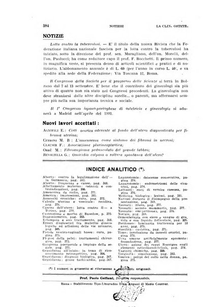 La clinica ostetrica rivista di ostetricia, ginecologia e pediatria. - A. 1, n. 1 (1899)-a. 40, n. 12 (dic. 1938)