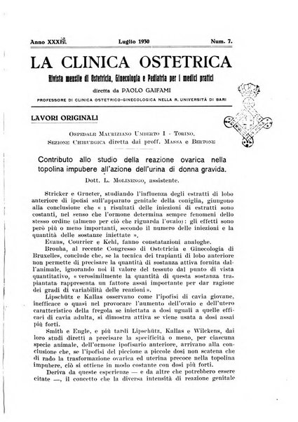 La clinica ostetrica rivista di ostetricia, ginecologia e pediatria. - A. 1, n. 1 (1899)-a. 40, n. 12 (dic. 1938)