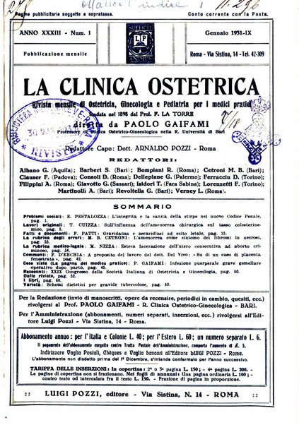 La clinica ostetrica rivista di ostetricia, ginecologia e pediatria. - A. 1, n. 1 (1899)-a. 40, n. 12 (dic. 1938)