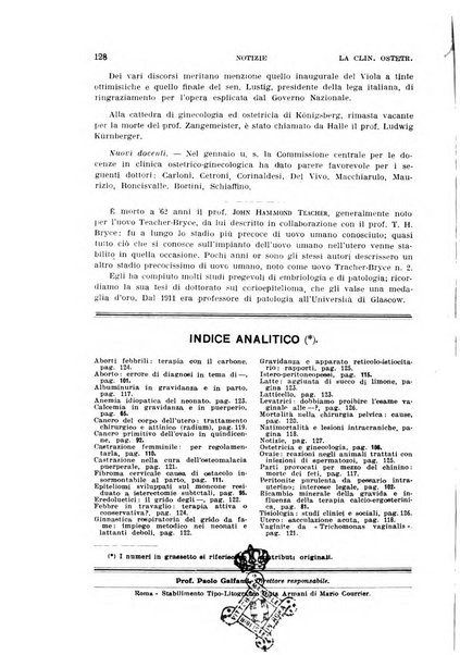 La clinica ostetrica rivista di ostetricia, ginecologia e pediatria. - A. 1, n. 1 (1899)-a. 40, n. 12 (dic. 1938)