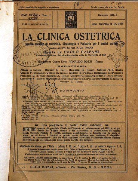 La clinica ostetrica rivista di ostetricia, ginecologia e pediatria. - A. 1, n. 1 (1899)-a. 40, n. 12 (dic. 1938)