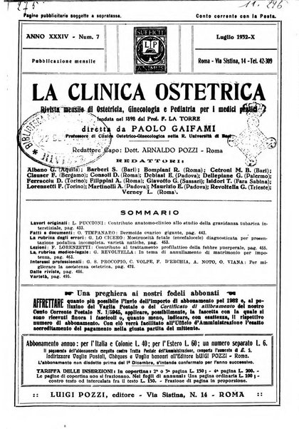 La clinica ostetrica rivista di ostetricia, ginecologia e pediatria. - A. 1, n. 1 (1899)-a. 40, n. 12 (dic. 1938)