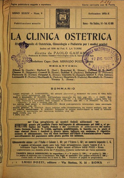 La clinica ostetrica rivista di ostetricia, ginecologia e pediatria. - A. 1, n. 1 (1899)-a. 40, n. 12 (dic. 1938)