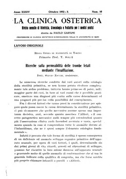 La clinica ostetrica rivista di ostetricia, ginecologia e pediatria. - A. 1, n. 1 (1899)-a. 40, n. 12 (dic. 1938)