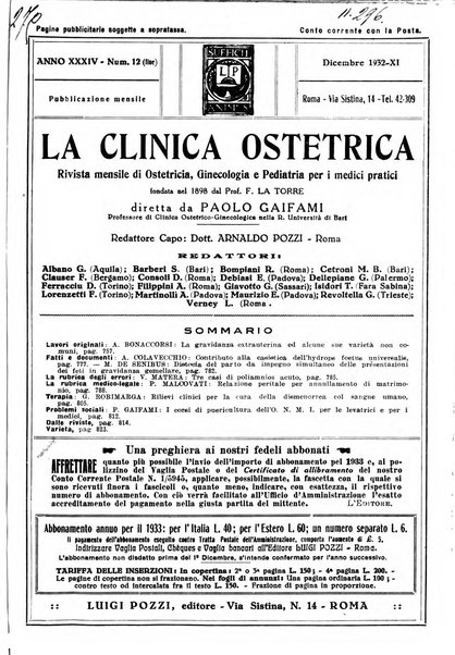 La clinica ostetrica rivista di ostetricia, ginecologia e pediatria. - A. 1, n. 1 (1899)-a. 40, n. 12 (dic. 1938)