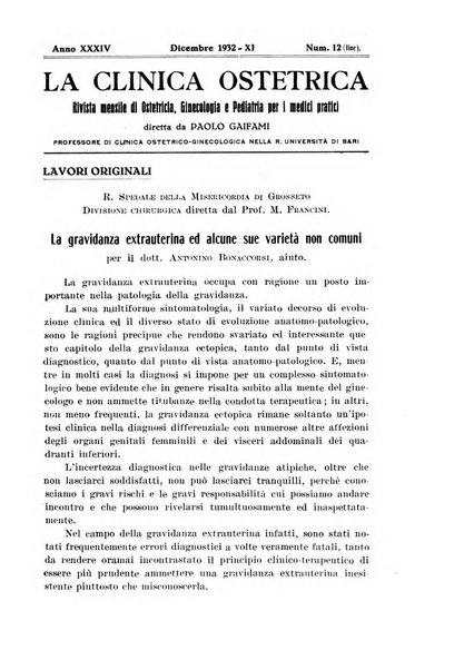 La clinica ostetrica rivista di ostetricia, ginecologia e pediatria. - A. 1, n. 1 (1899)-a. 40, n. 12 (dic. 1938)