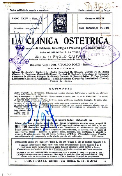 La clinica ostetrica rivista di ostetricia, ginecologia e pediatria. - A. 1, n. 1 (1899)-a. 40, n. 12 (dic. 1938)