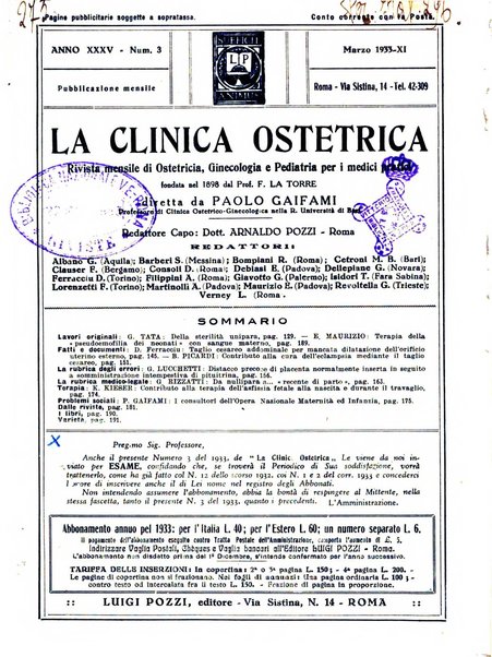 La clinica ostetrica rivista di ostetricia, ginecologia e pediatria. - A. 1, n. 1 (1899)-a. 40, n. 12 (dic. 1938)