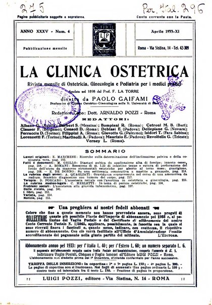 La clinica ostetrica rivista di ostetricia, ginecologia e pediatria. - A. 1, n. 1 (1899)-a. 40, n. 12 (dic. 1938)