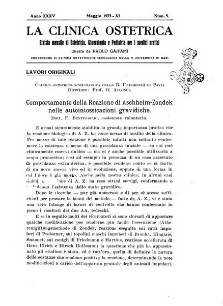 La clinica ostetrica rivista di ostetricia, ginecologia e pediatria. - A. 1, n. 1 (1899)-a. 40, n. 12 (dic. 1938)