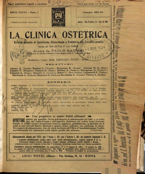 La clinica ostetrica rivista di ostetricia, ginecologia e pediatria. - A. 1, n. 1 (1899)-a. 40, n. 12 (dic. 1938)