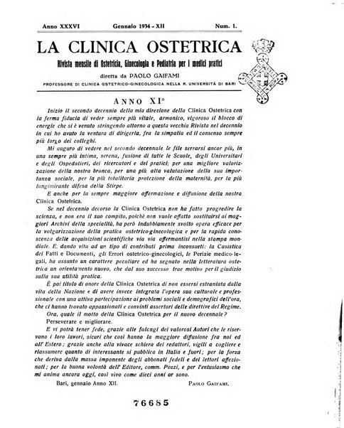 La clinica ostetrica rivista di ostetricia, ginecologia e pediatria. - A. 1, n. 1 (1899)-a. 40, n. 12 (dic. 1938)