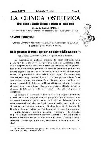 La clinica ostetrica rivista di ostetricia, ginecologia e pediatria. - A. 1, n. 1 (1899)-a. 40, n. 12 (dic. 1938)