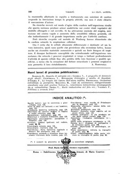 La clinica ostetrica rivista di ostetricia, ginecologia e pediatria. - A. 1, n. 1 (1899)-a. 40, n. 12 (dic. 1938)