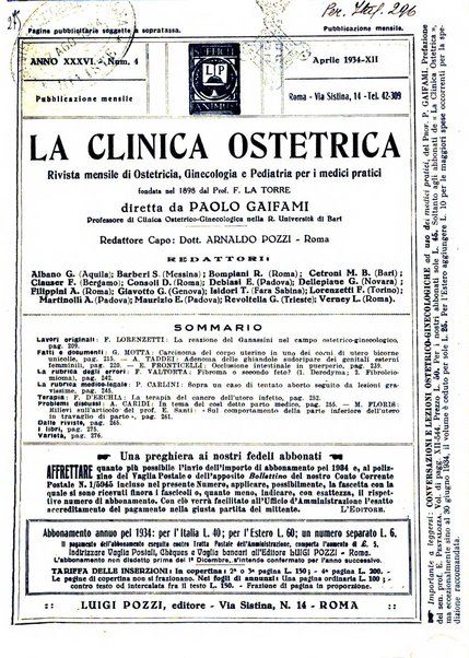 La clinica ostetrica rivista di ostetricia, ginecologia e pediatria. - A. 1, n. 1 (1899)-a. 40, n. 12 (dic. 1938)