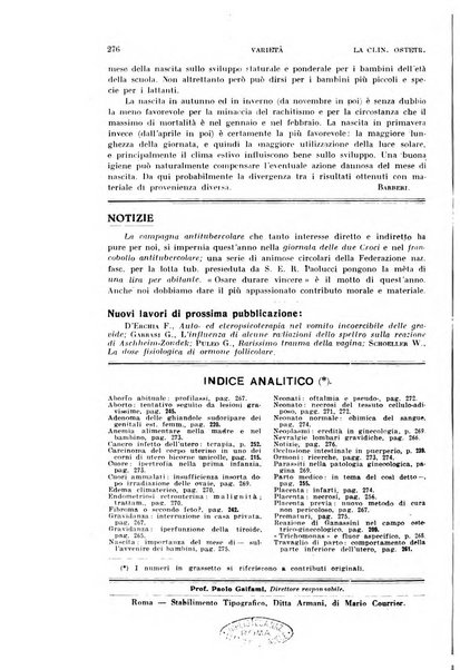 La clinica ostetrica rivista di ostetricia, ginecologia e pediatria. - A. 1, n. 1 (1899)-a. 40, n. 12 (dic. 1938)