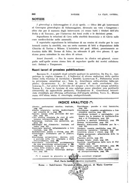 La clinica ostetrica rivista di ostetricia, ginecologia e pediatria. - A. 1, n. 1 (1899)-a. 40, n. 12 (dic. 1938)