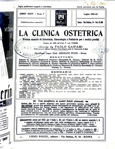 La clinica ostetrica rivista di ostetricia, ginecologia e pediatria. - A. 1, n. 1 (1899)-a. 40, n. 12 (dic. 1938)